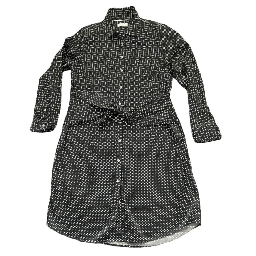 Untuckit Mikael Black Print Cotton Blend Long Sleeve Casual Shirt Dress Women 8 - Picture 2 of 11